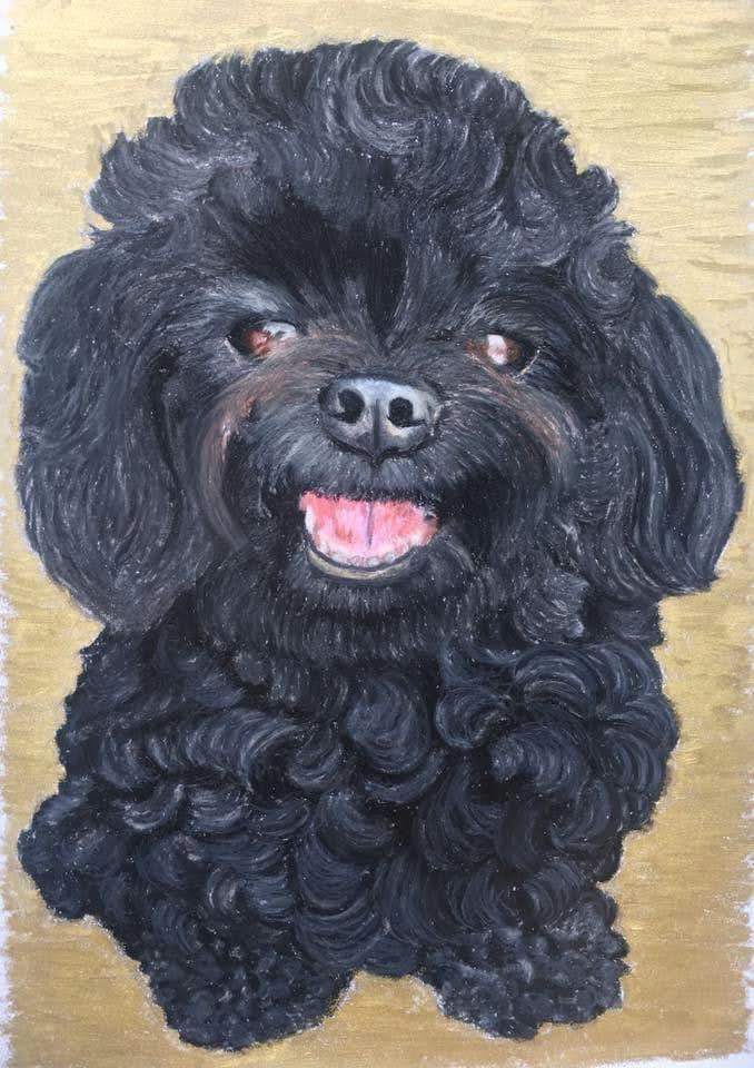 Kat's painting of Ceelo, her own dog